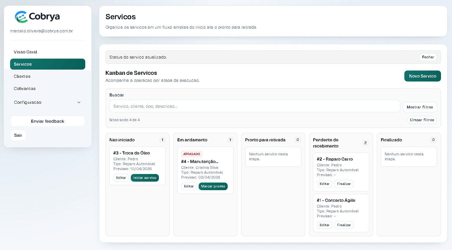 Kanban de serviços na Cobrya