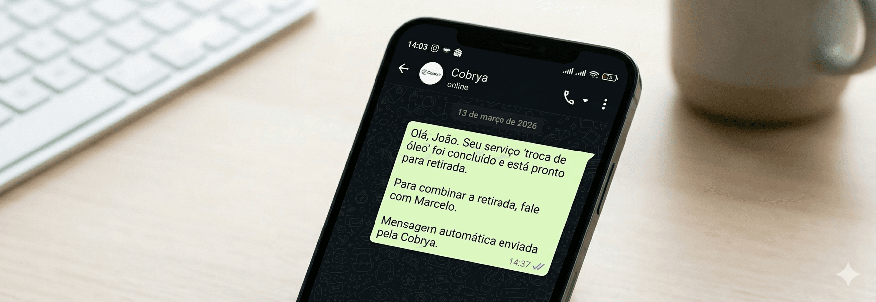 Mensagem de serviço pronto enviada no WhatsApp
